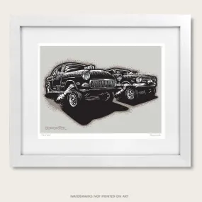 Signed Drag Racing Litho Mini Art Print "Chevy Gas"