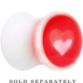 0 Gauge White Red Acrylic Adoring Heart Saddle Plug