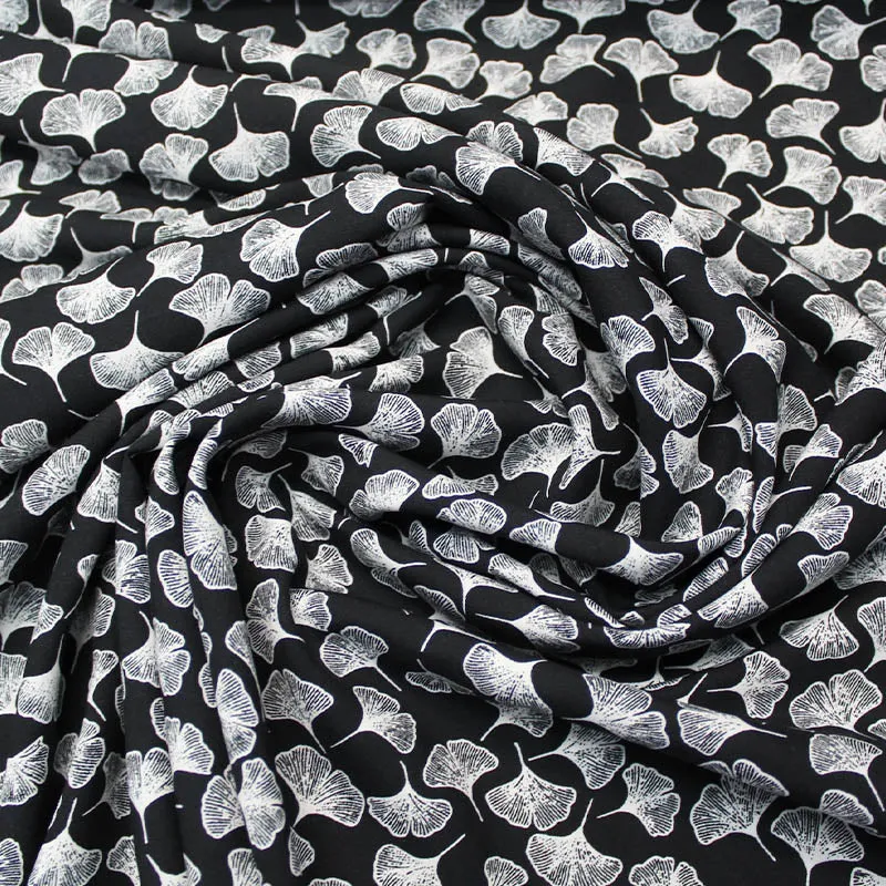 110CM REMNANT Dressmaking Black Viscose - Falling Ginkgo