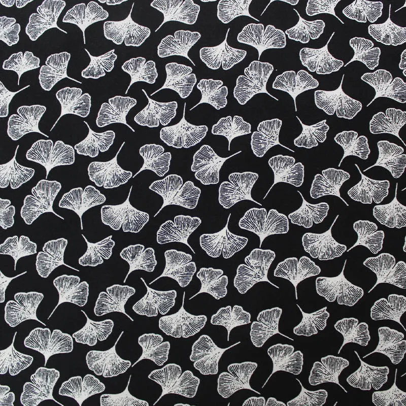 110CM REMNANT Dressmaking Black Viscose - Falling Ginkgo