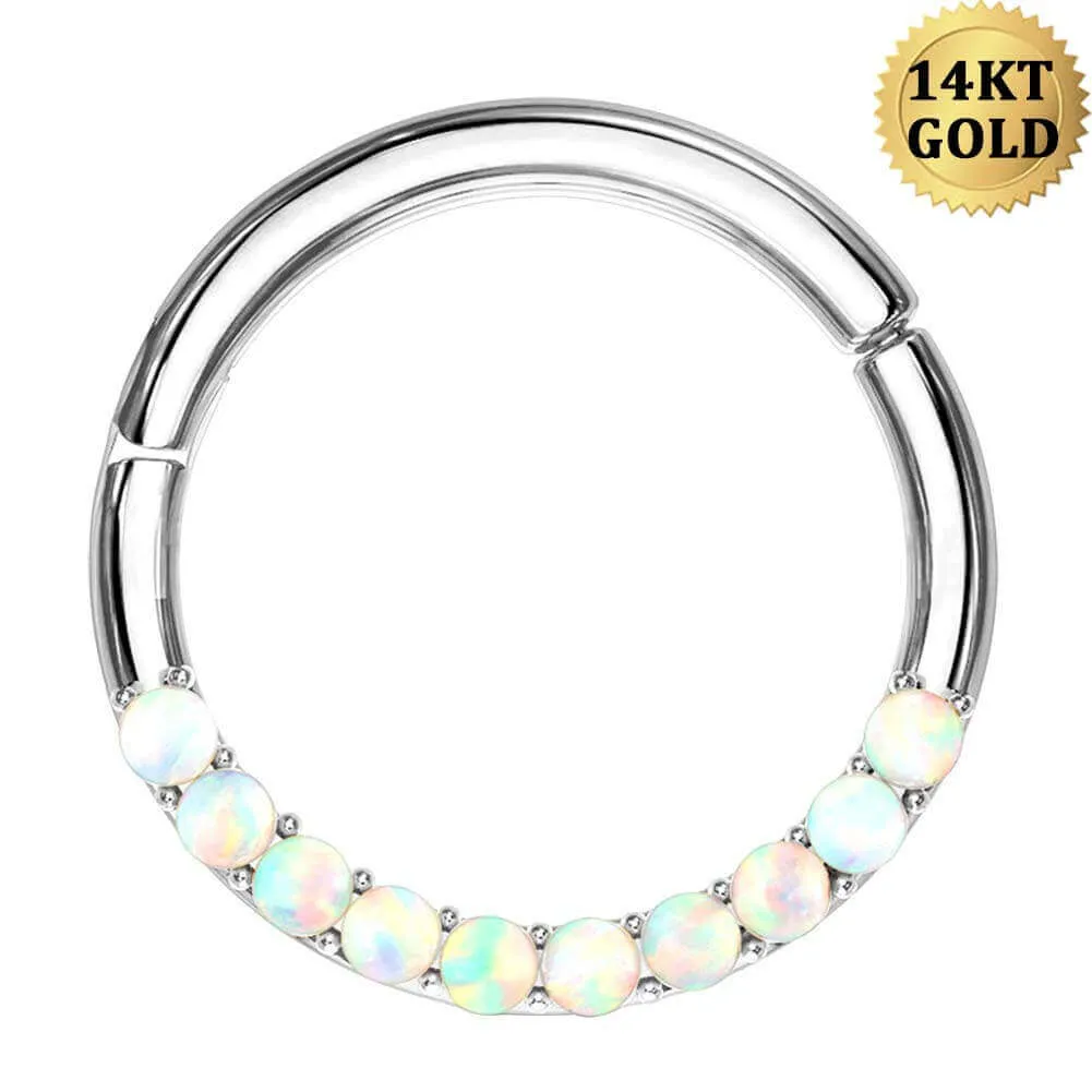 14K White Gold Segment Septum Ring 16G Opal Daith Earring