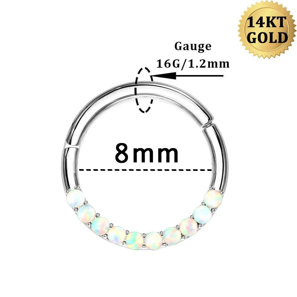 14K White Gold Segment Septum Ring 16G Opal Daith Earring