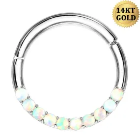 14K White Gold Segment Septum Ring 16G Opal Daith Earring