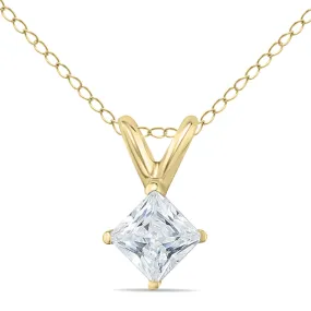 1/7 Carat Princess Diamond Solitaire Pendant In 14K Yellow Gold