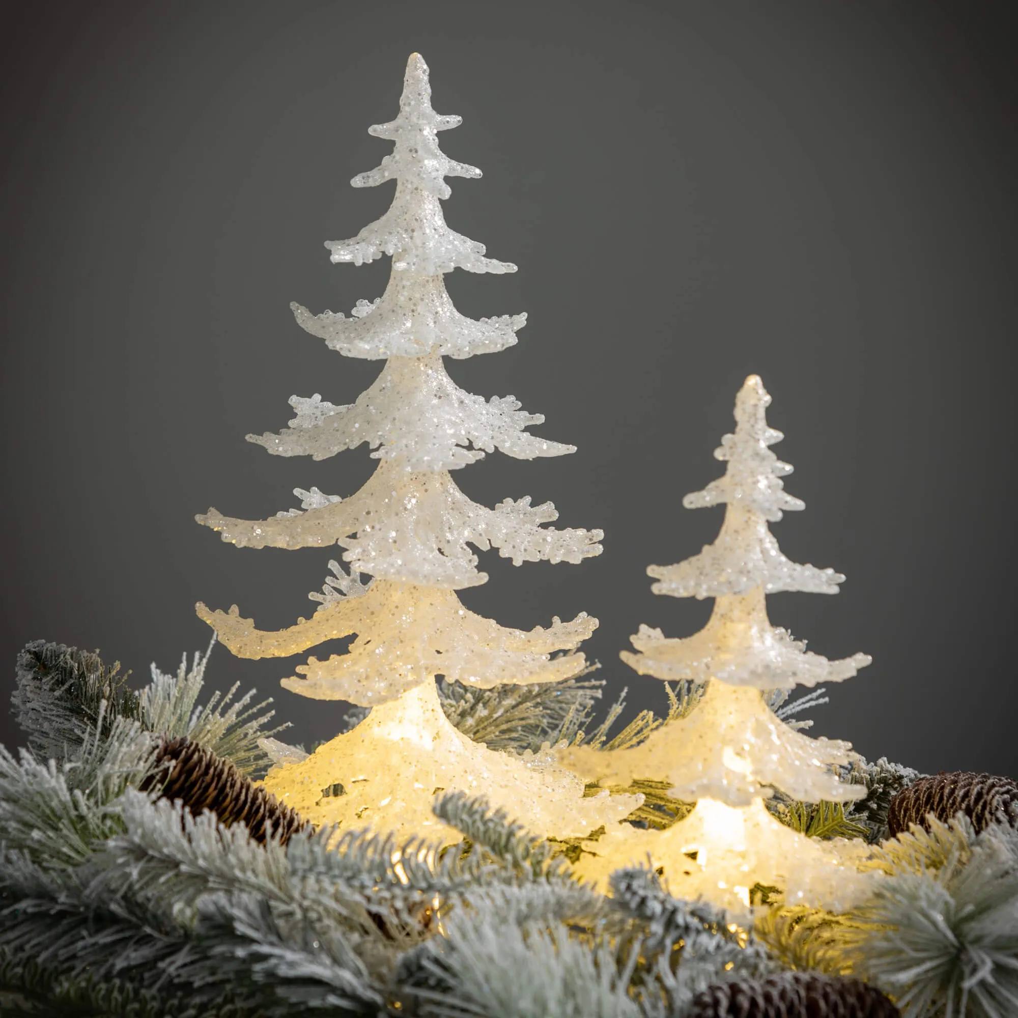 17.5"H and 12.75"H Sullivans Pearlescent Lighted Tree - Set of 2, White