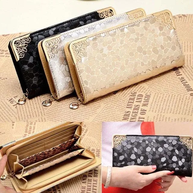 2016 Fashion Women Retro National Wind Leather Wallet Double Pull Purse Long Women Purse Handbag