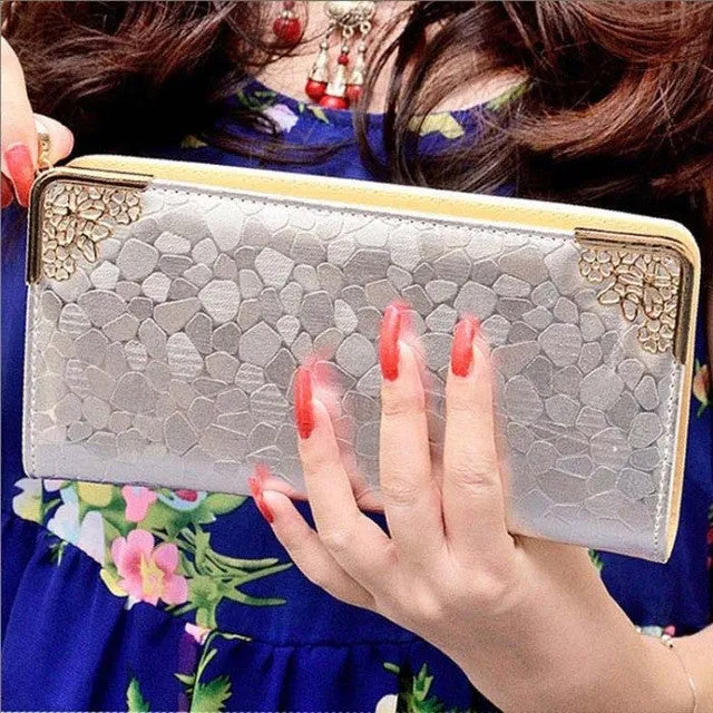 2016 Fashion Women Retro National Wind Leather Wallet Double Pull Purse Long Women Purse Handbag