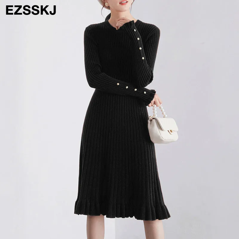 2021 Autumn Winter Thick Mermaid Sweater Dress Elegant Knit Trumpet Dress Women Slim Midi Dress Fema