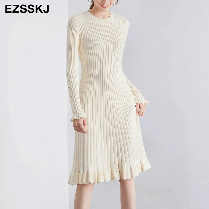 2021 Autumn Winter Thick Mermaid Sweater Dress Elegant Knit Trumpet Dress Women Slim Midi Dress Fema