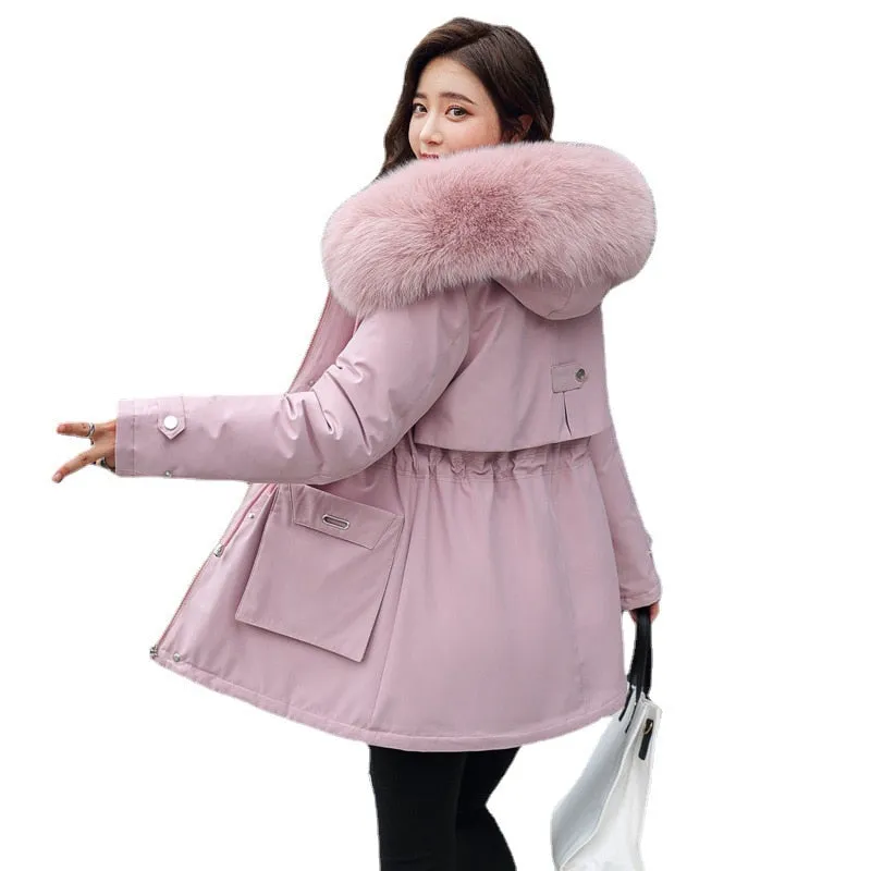 2021 New Winter Jacket Warm Fur Collar Thick Overcoat Fashion Long Hooded Parkas Women's Jacket Clothing Female Snow Wear Coat