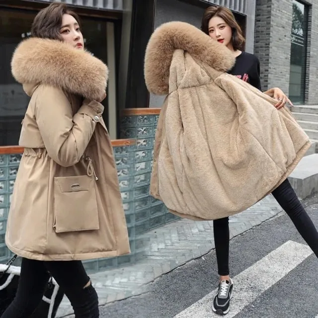 2021 New Winter Jacket Warm Fur Collar Thick Overcoat Fashion Long Hooded Parkas Women's Jacket Clothing Female Snow Wear Coat