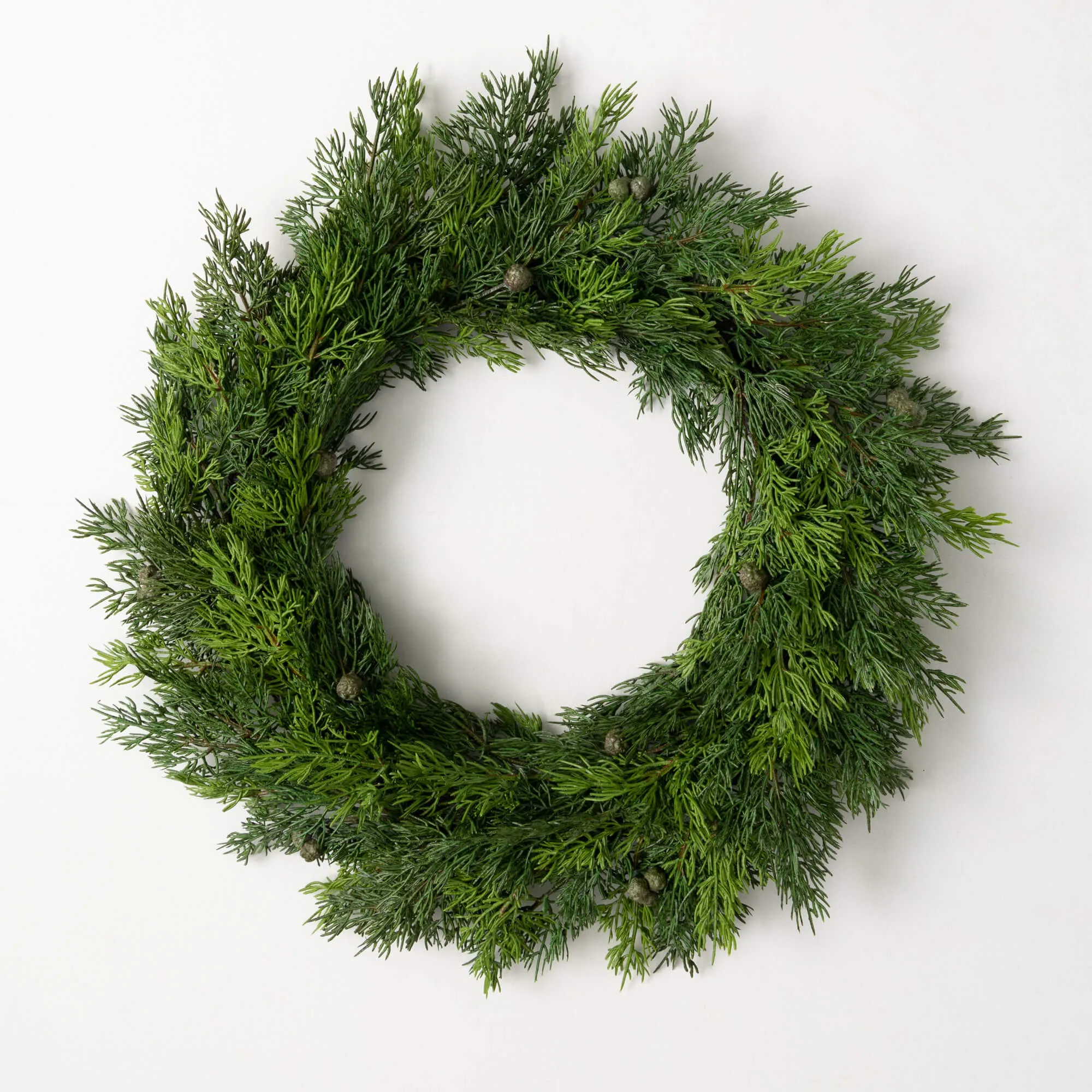 Lush Green Winter Wreath with Cypress & Berry Accents - 23 Inches High - Ideal for Front Door Decor