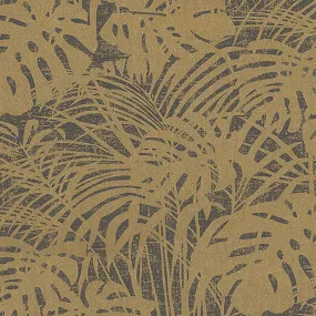 Abstract Large-Scale Leaf Wallpaper in Gold/Grey