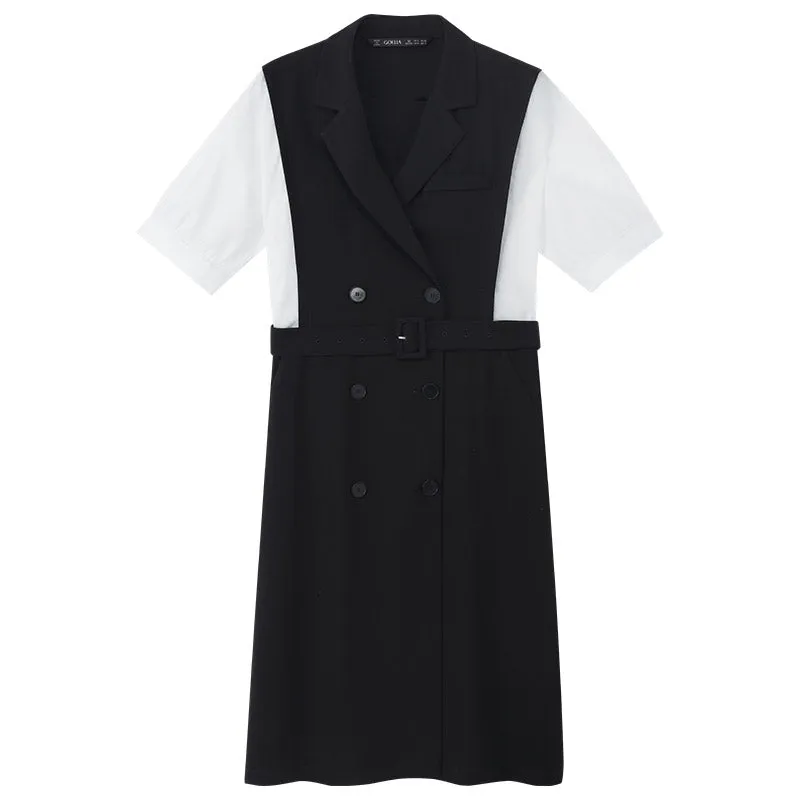 Acetate Notched Lapel Double-Breasted Mini Dress