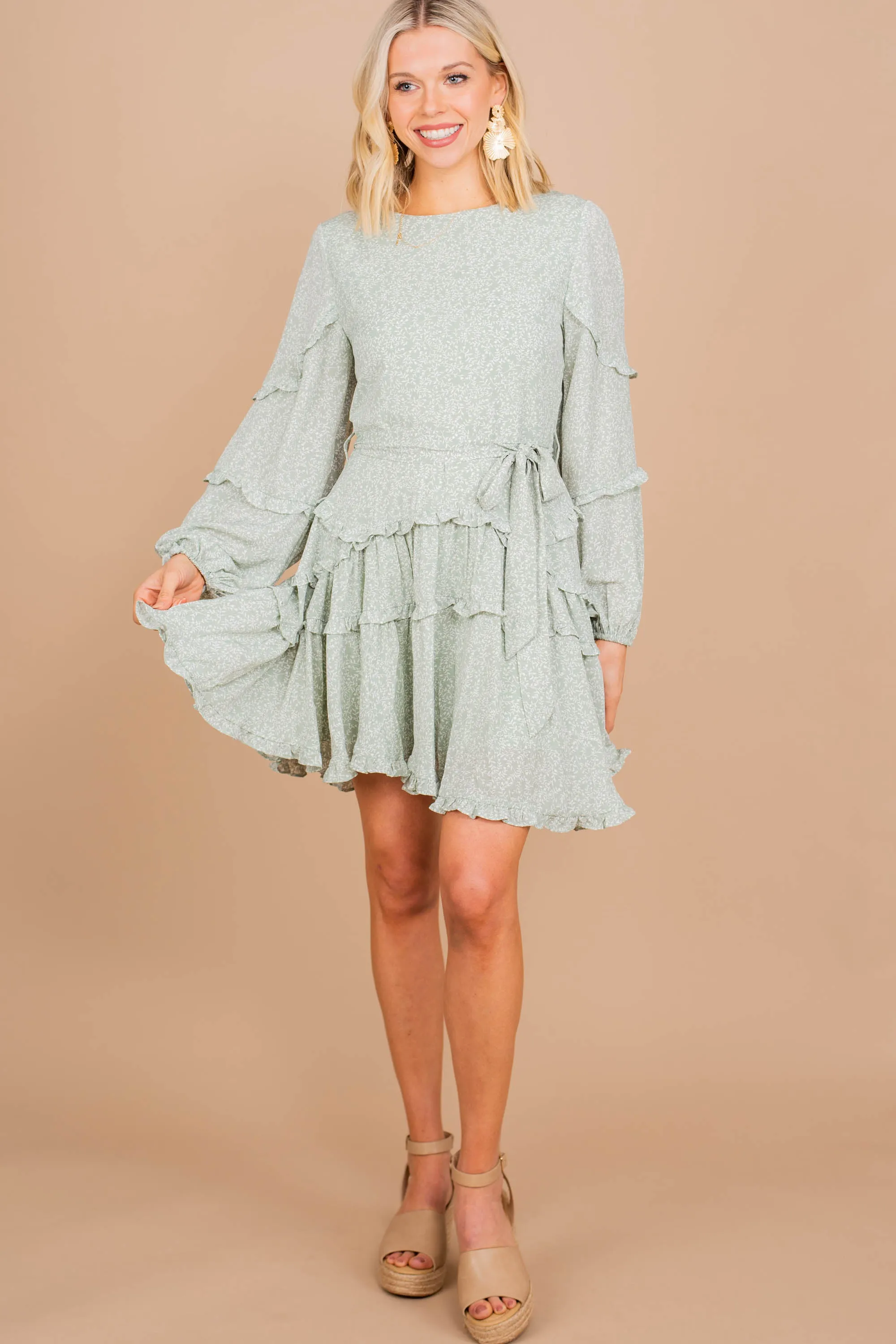 All That You Love Sage Green Ditsy Floral Dress