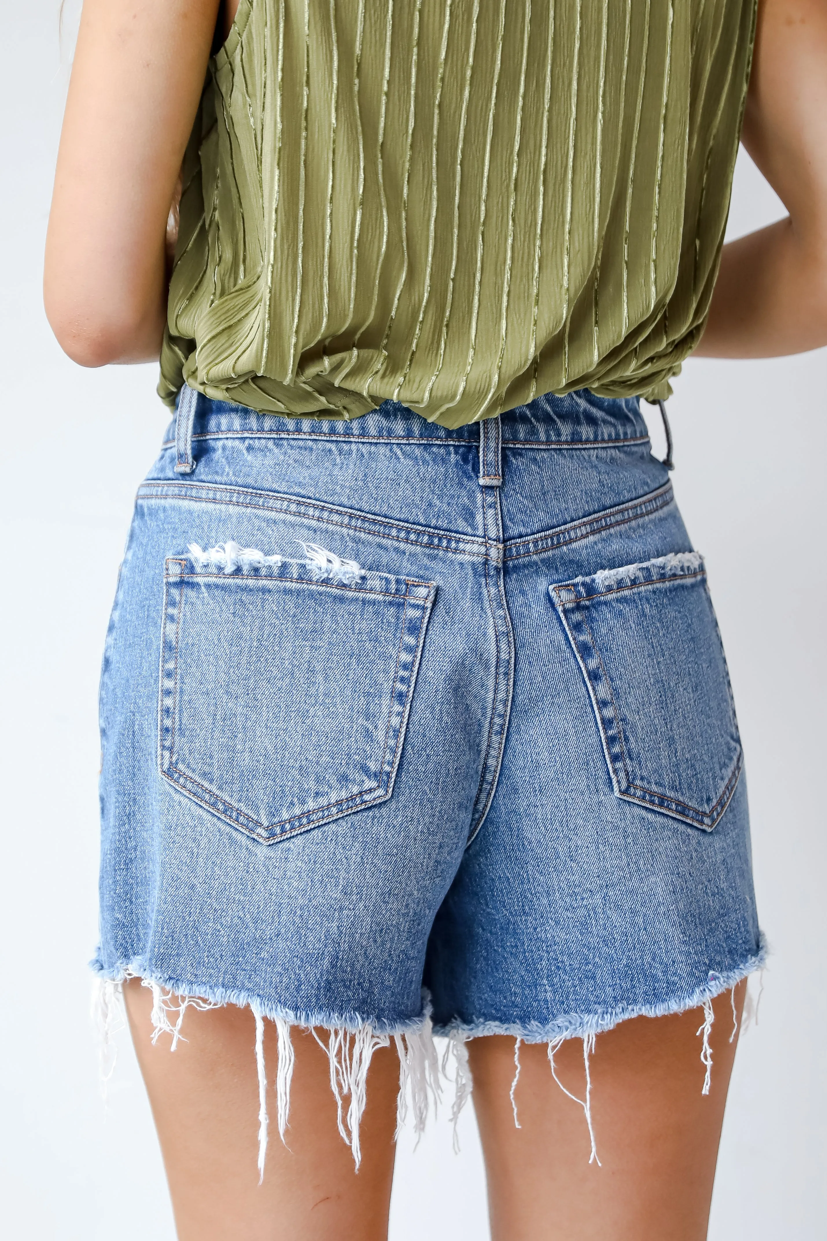 Amanda Dark Wash Distressed Denim Shorts