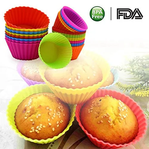 Ankway Muffin Cups - 26 Pack Reusable & Nonstick Silicone Baking Cups Cupcakes Liner(Multicolored)