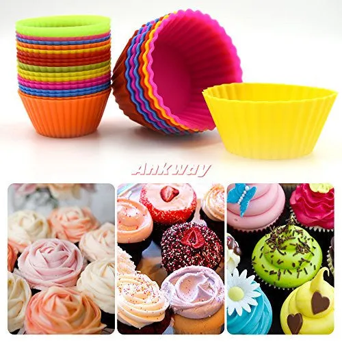 Ankway Muffin Cups - 26 Pack Reusable & Nonstick Silicone Baking Cups Cupcakes Liner(Multicolored)