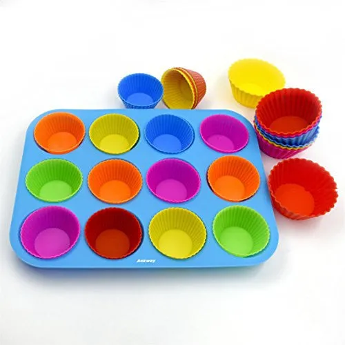 Ankway Muffin Cups - 26 Pack Reusable & Nonstick Silicone Baking Cups Cupcakes Liner(Multicolored)