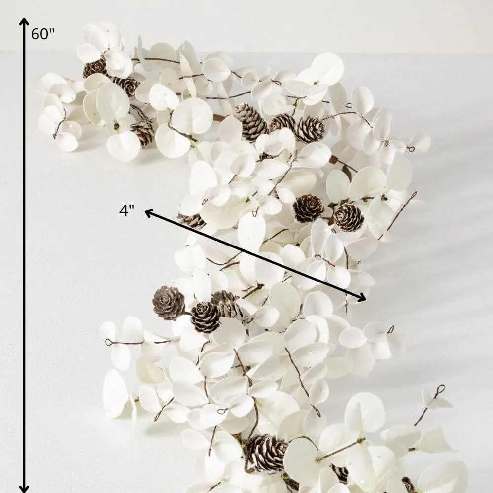 Artificial White Eucalyptus Cone Garland White 60"H