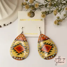 Aztec Teardrop Earrings with AB Crystal Outline in Orange