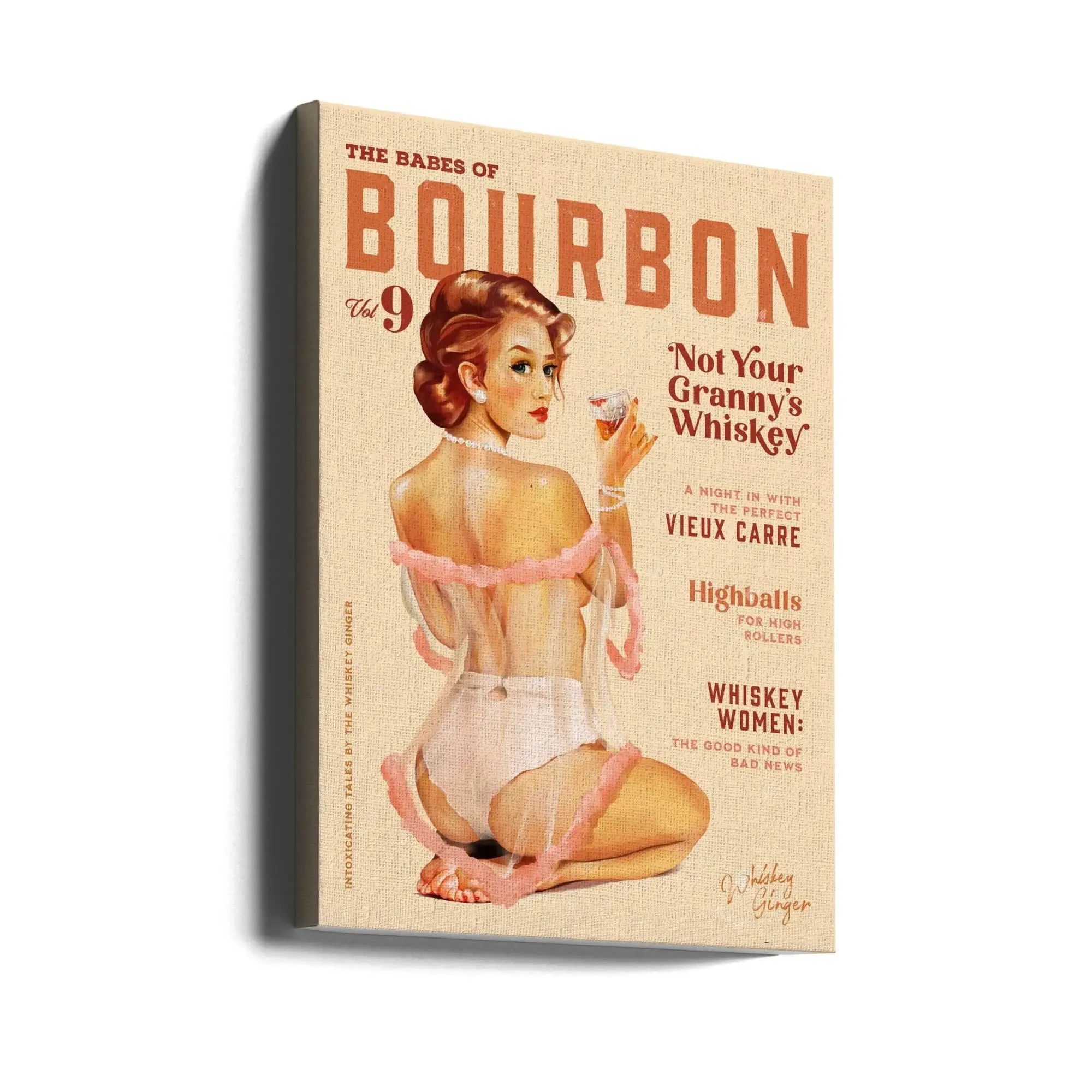 Babes of Bourbon Vol 9 Vintage Whiskey Pinup - Stretched Canvas, Poster or Fine Art Print