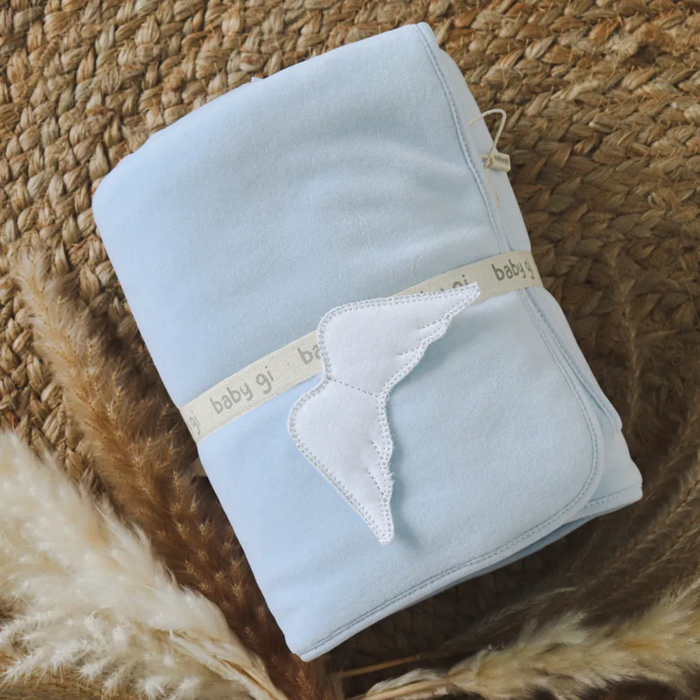 Baby Gi Blue Angel Wings Velour Cot Blanket