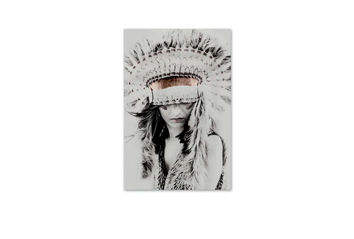 Beautiful Woman in Feather Headdress | Canvas Wall Art Print