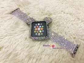 BEDAZZLED Apple Watch ab White Swarovski Case/ Protector / Cover with a Black Rhinestone iWatch Band / Strap