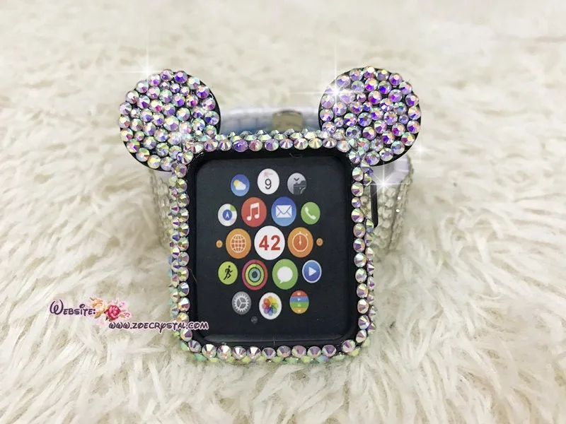 BEDAZZLED Apple Watch ab White Swarovski Case/ Protector / Cover with a Black Rhinestone iWatch Band / Strap