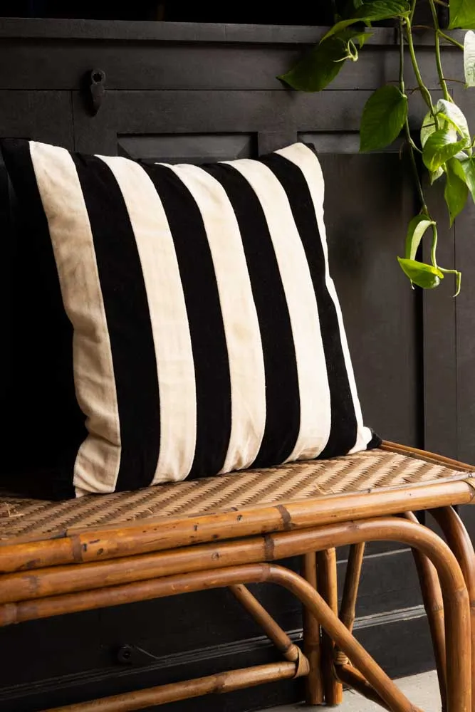 Black & Off-White Stripe Velvet Cushion