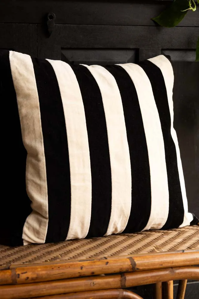 Black & Off-White Stripe Velvet Cushion