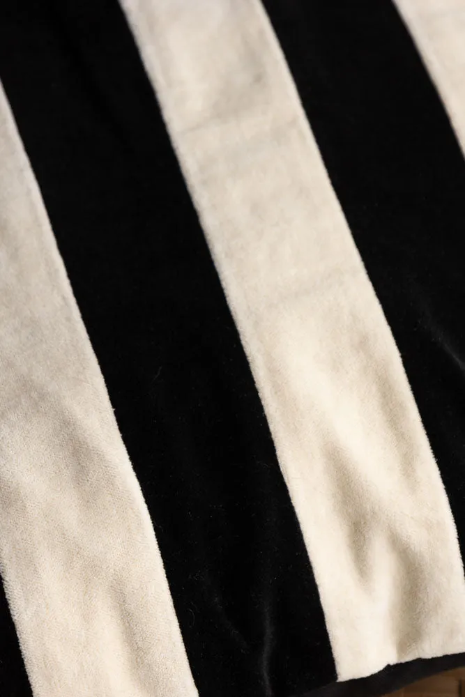 Black & Off-White Stripe Velvet Cushion