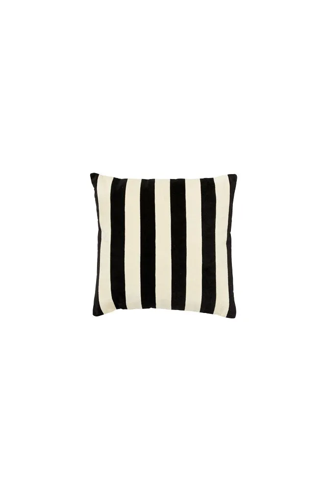 Black & Off-White Stripe Velvet Cushion