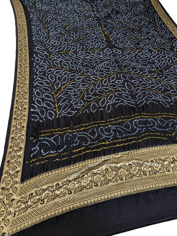 Black Bandhani Pure Gajji Silk Nakshi Bordar Dupatta