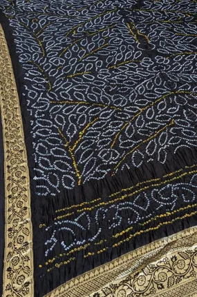 Black Bandhani Pure Gajji Silk Nakshi Bordar Dupatta