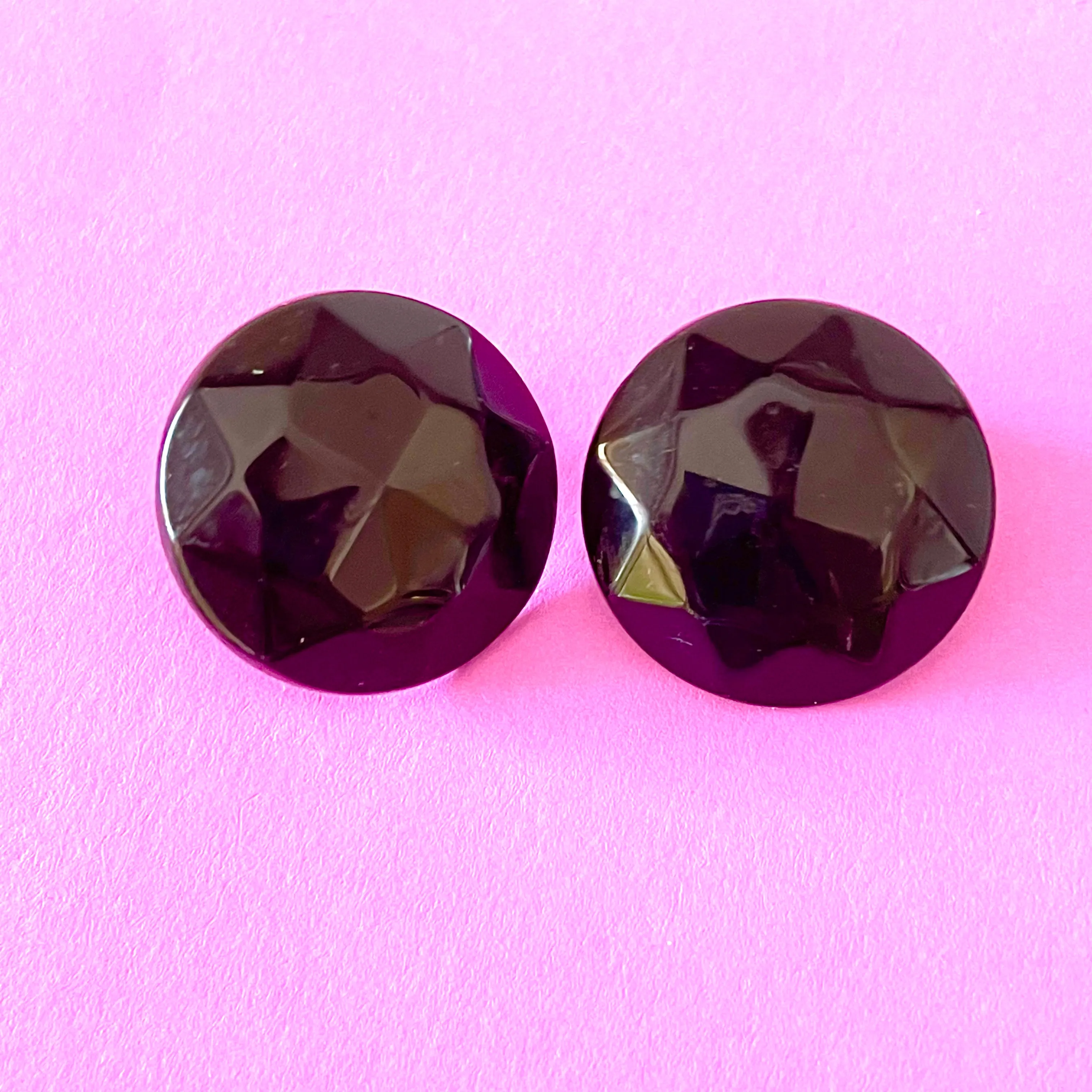 Black Faceted Trudy Lucite Button Stud Earrings