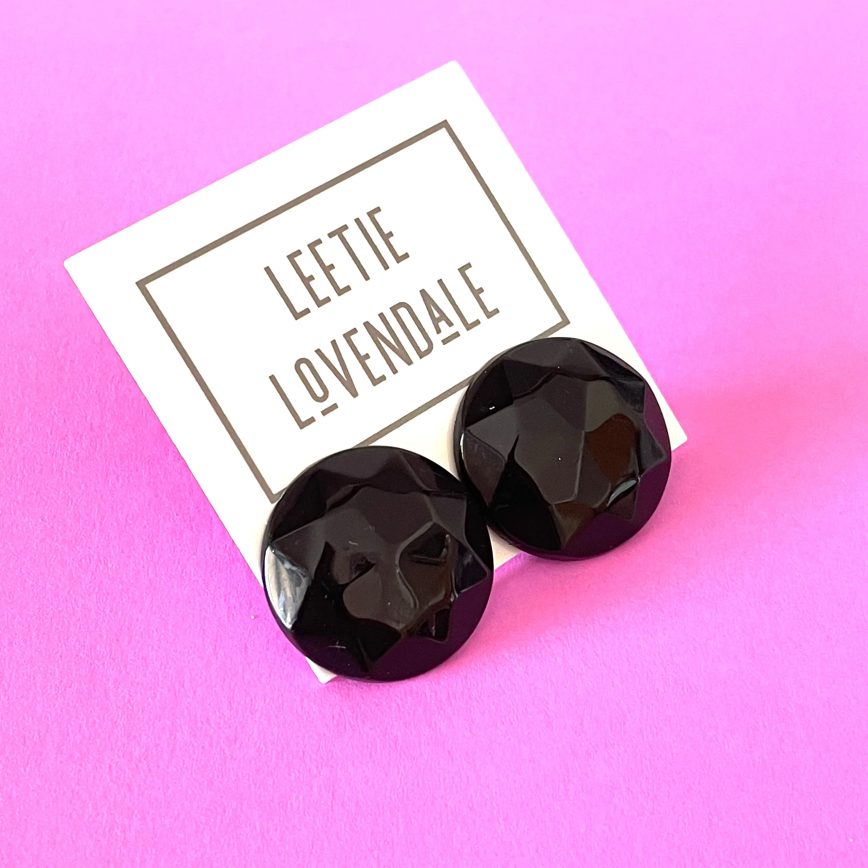 Black Faceted Trudy Lucite Button Stud Earrings