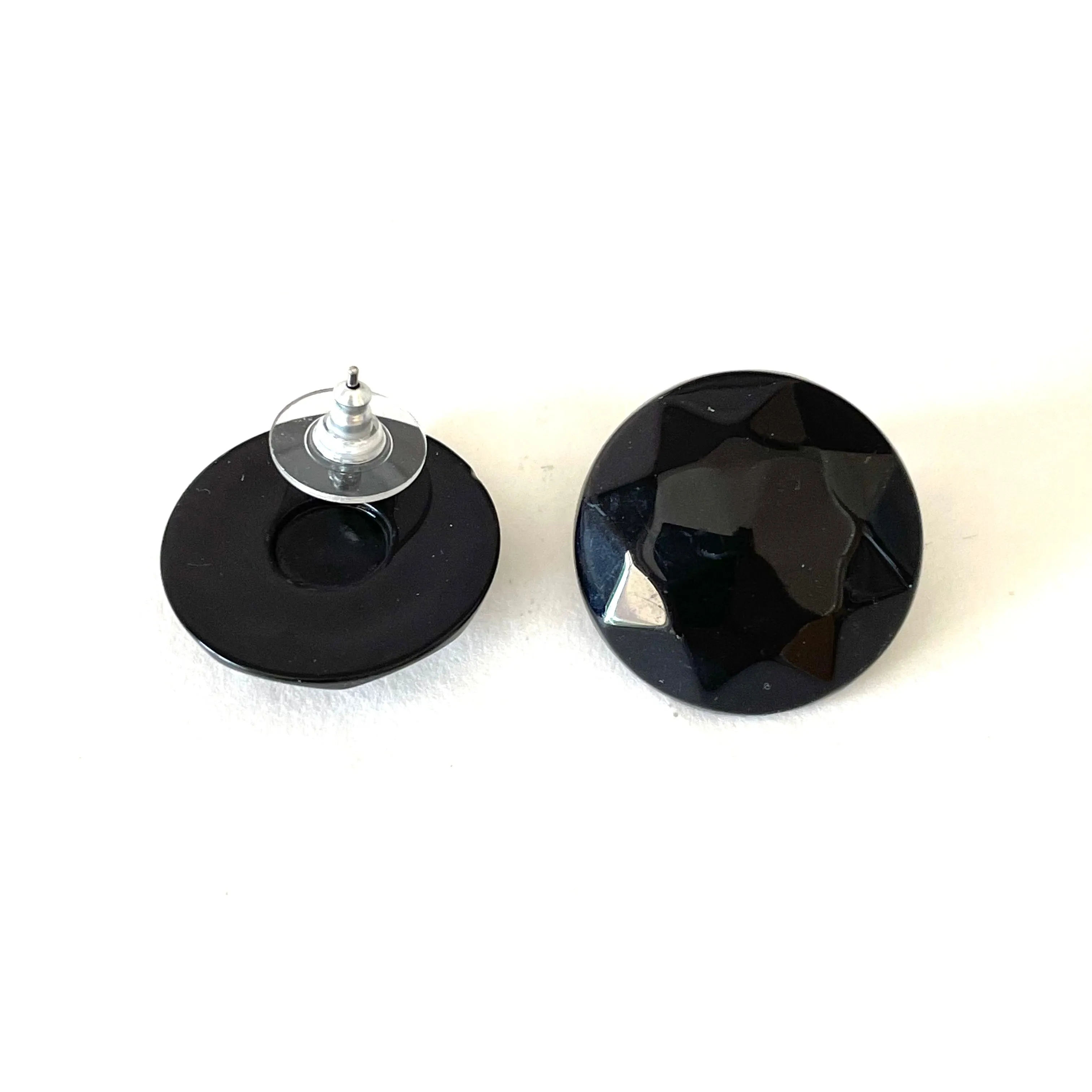 Black Faceted Trudy Lucite Button Stud Earrings