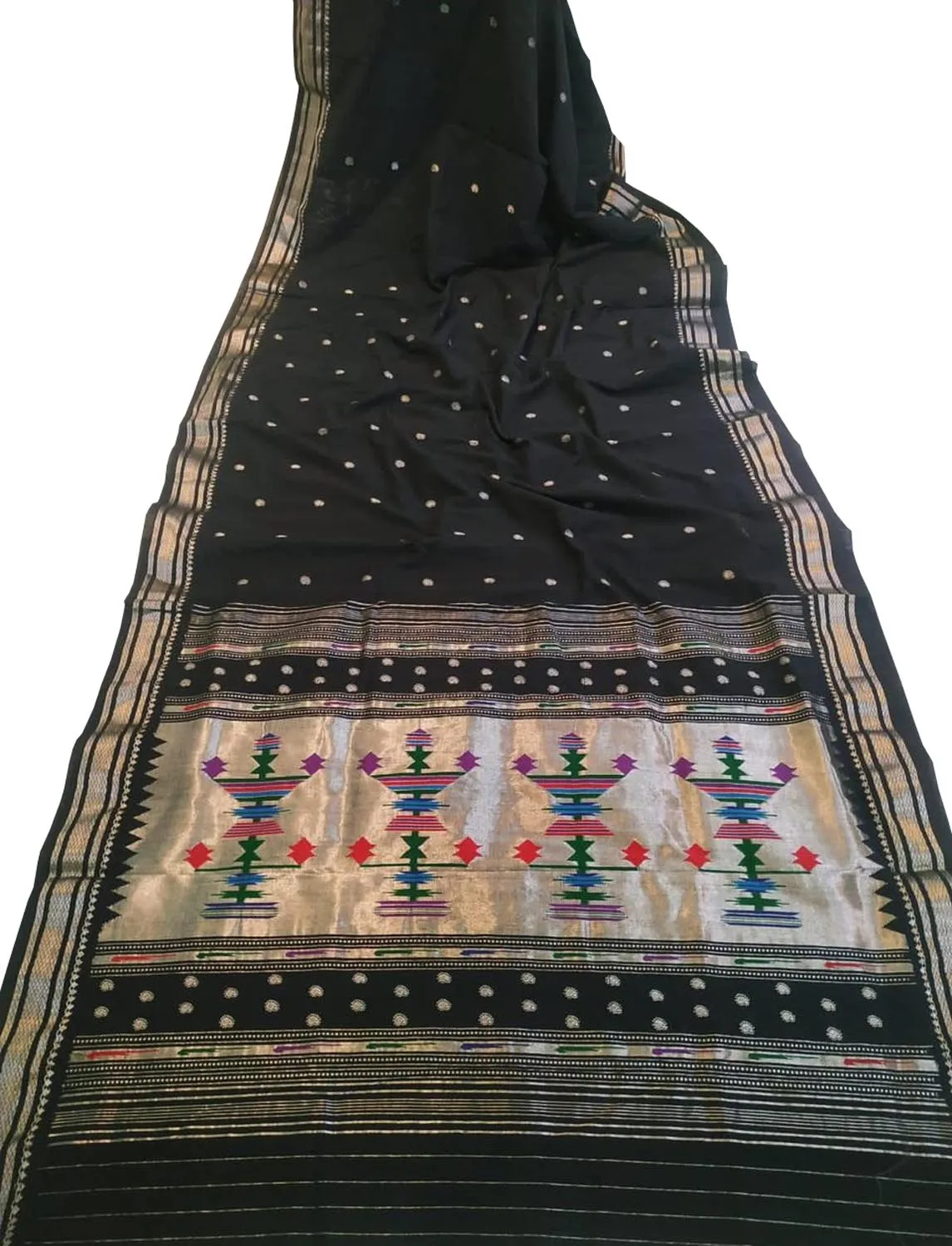 Black Handloom Paithani Pure Cotton Saree