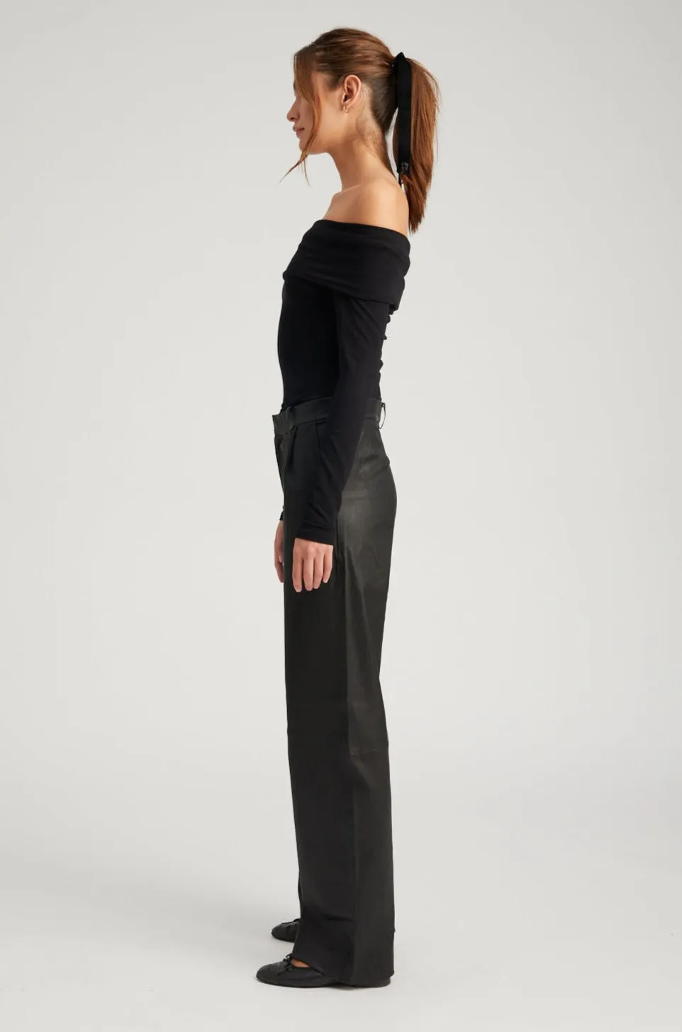 Black Leather Straight Leg Trousers