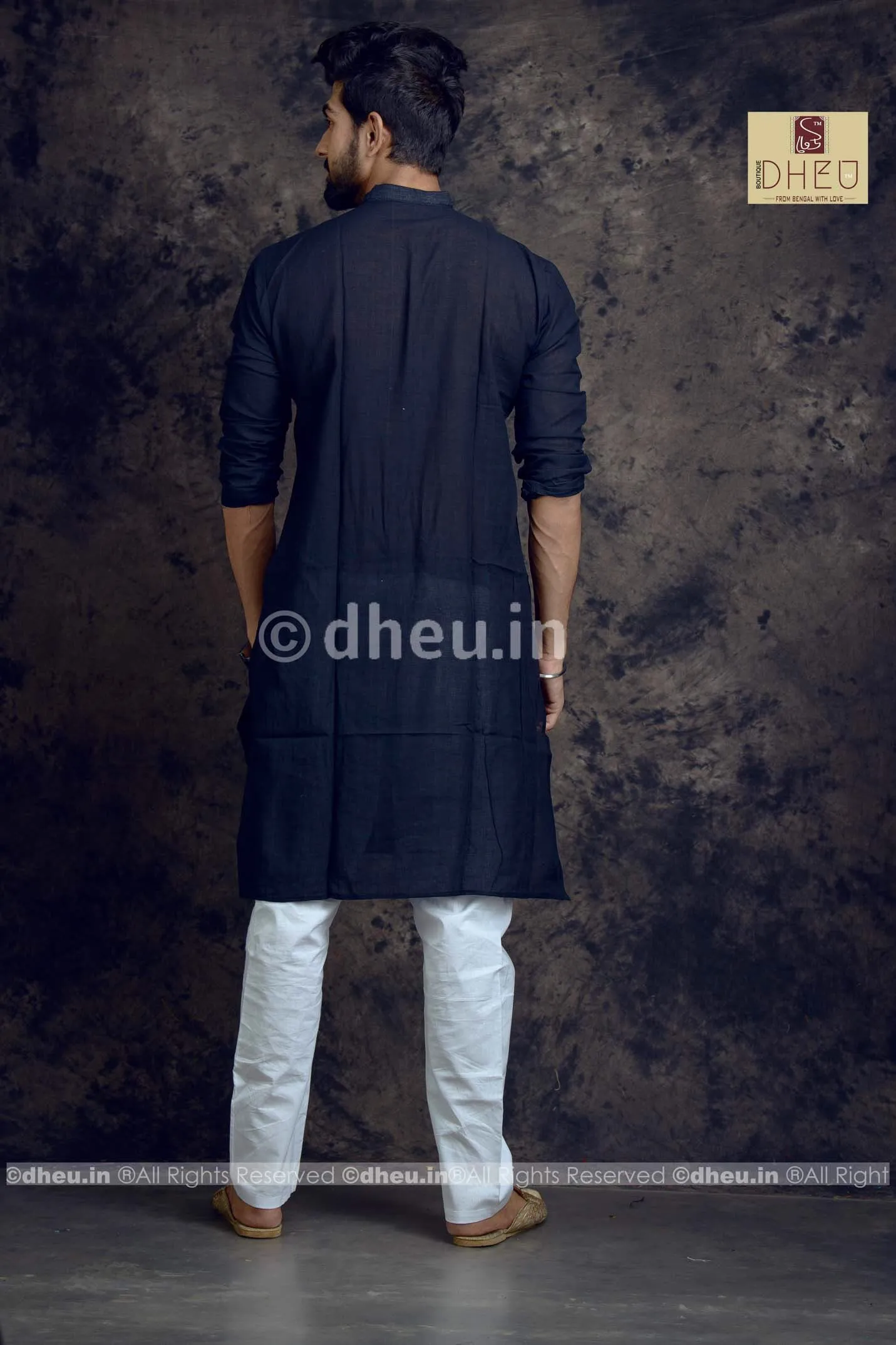 Black Pure Cotton kurta  -Solid Colour