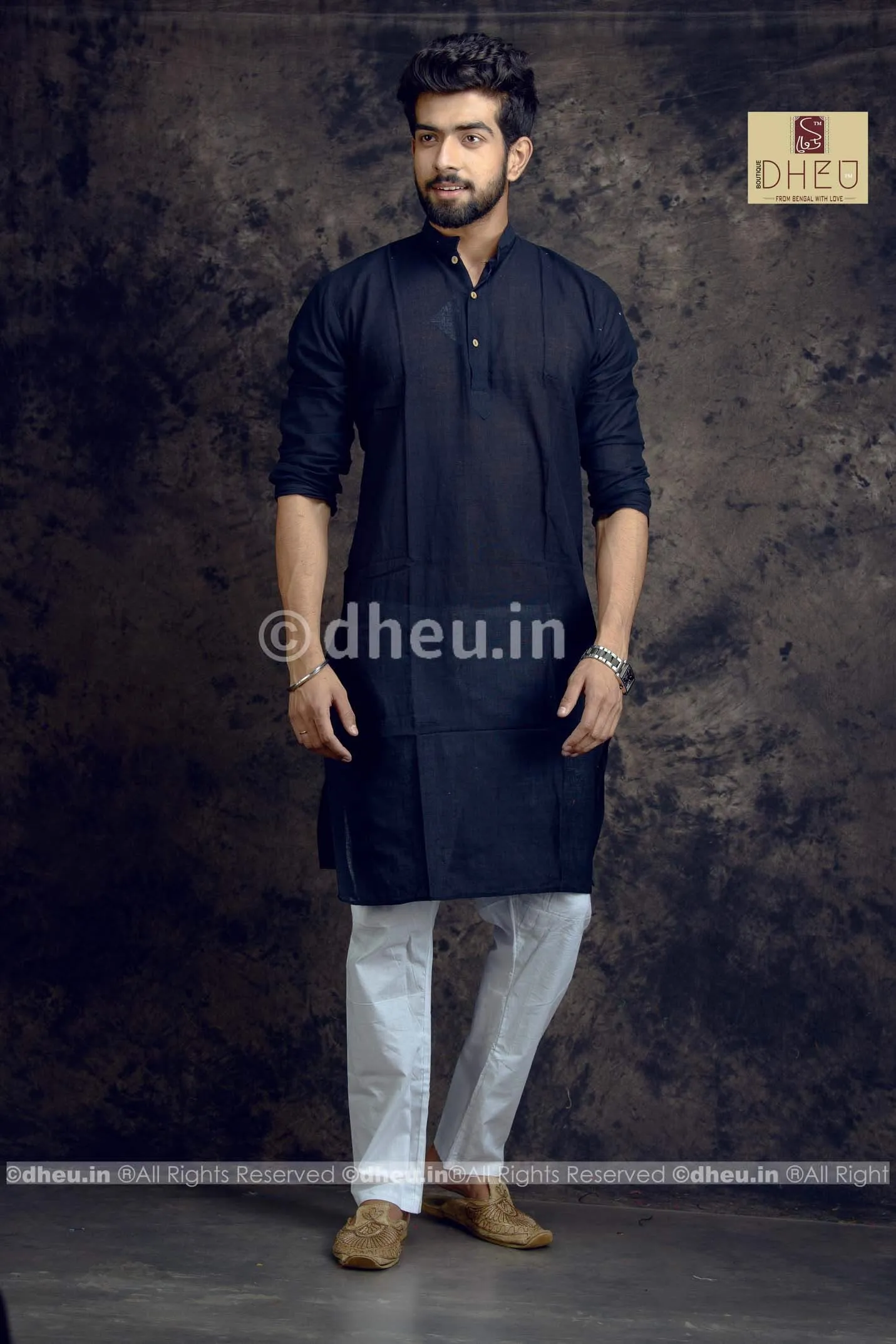 Black Pure Cotton kurta  -Solid Colour