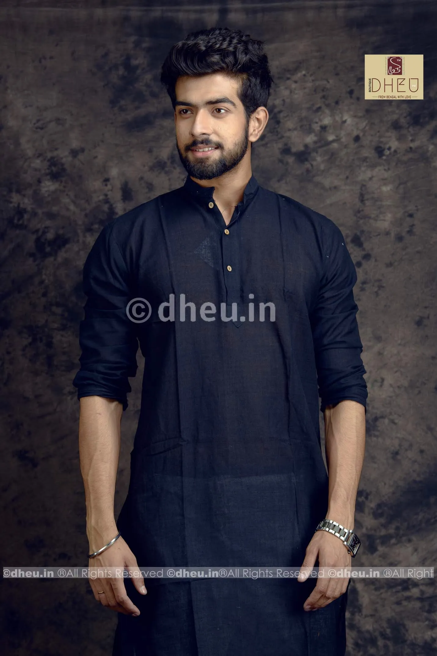 Black Pure Cotton kurta  -Solid Colour