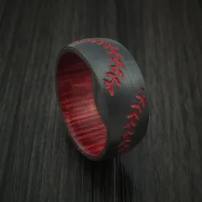 Black Zirconium Double Stitch Baseball Men's Ring with Custom Color and Hardwood Sleeve