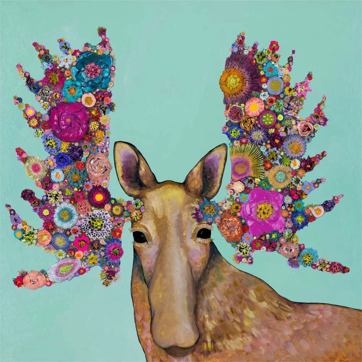 Blooming Moose Canvas Wall Art