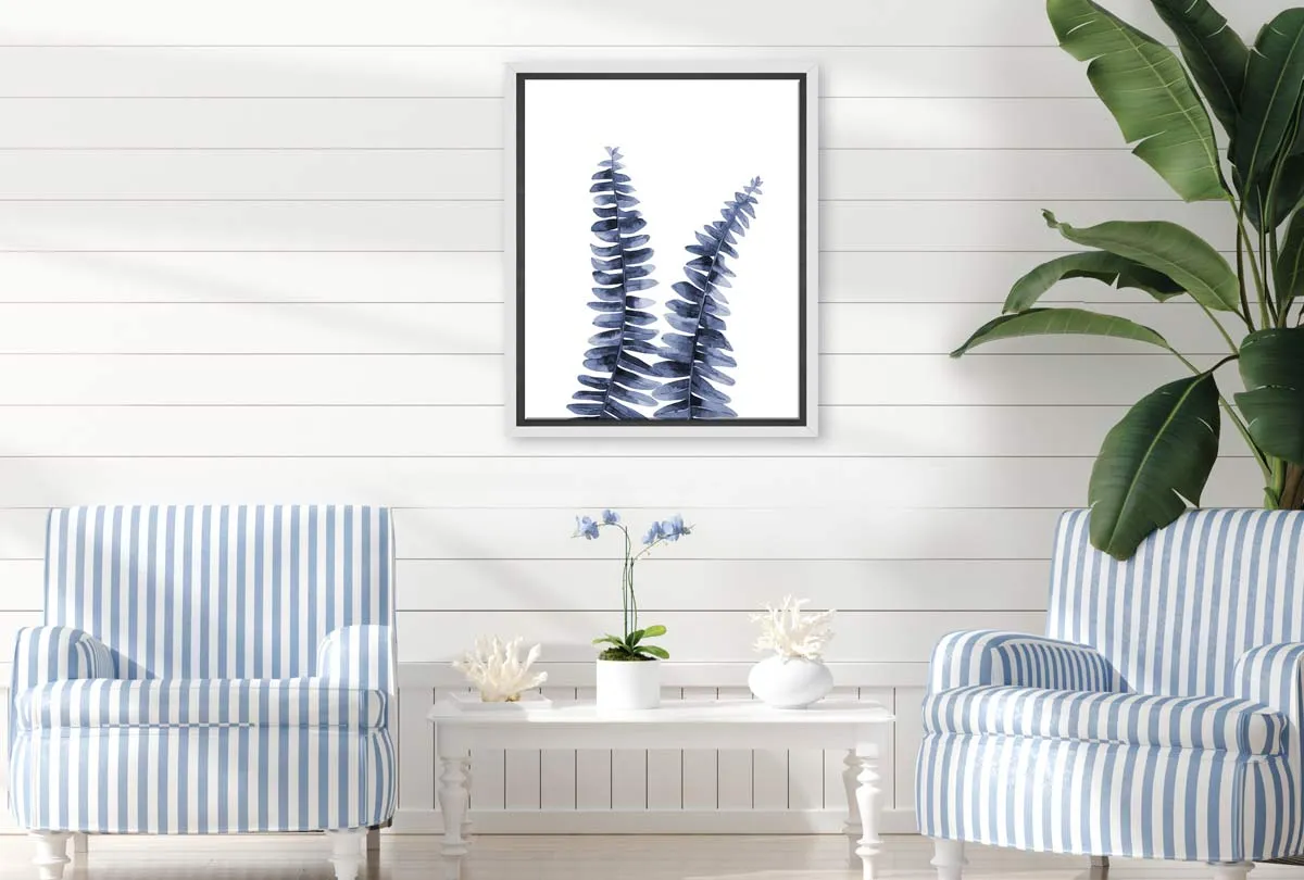 Blue Fern Leaves | Hamptons Canvas Wall Art Print