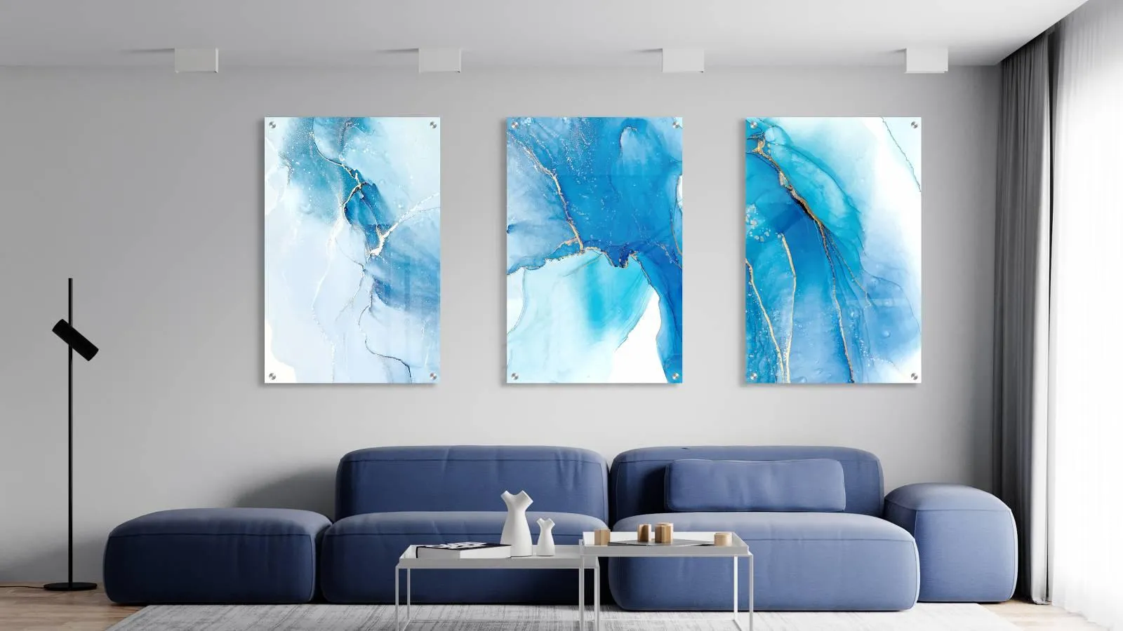 Blue Marble Pattern Set of 3 Prints Modern Wall Art Modern Artwork