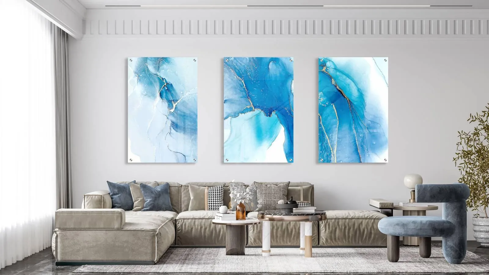 Blue Marble Pattern Set of 3 Prints Modern Wall Art Modern Artwork