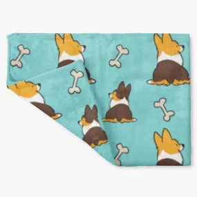 Blue Tricolor Corgi Butts & Bones Fleece Blanket | 3 Sizes